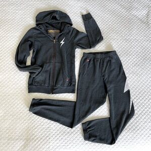 Aviator Nation Sweat Set / Bolt Print Charcoal // White Kids Sz 12